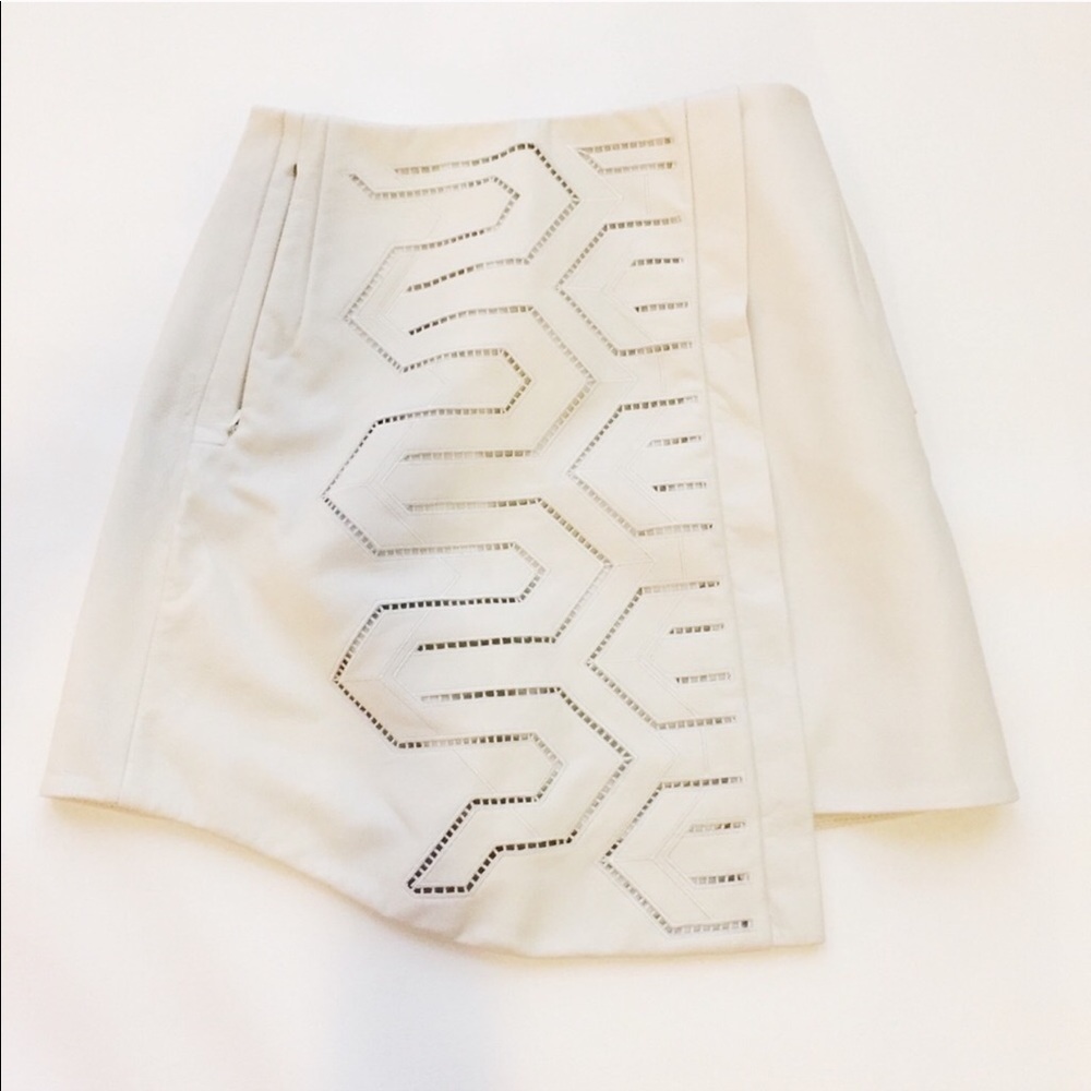 Tibi Embroidered Leather Asymmetrical Skirt